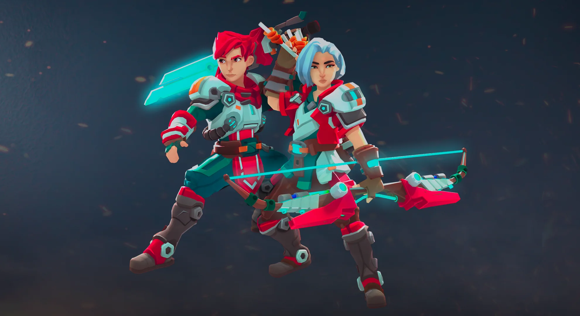 Ember Sword key art: two armored heroes with energy weapons.
